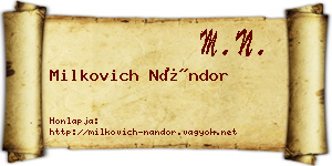 Milkovich Nándor névjegykártya